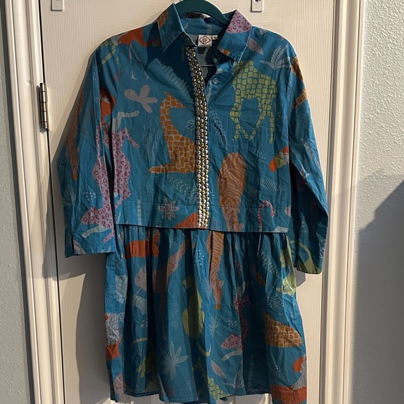 Sheridan French Colorful Animal Giraffe Print Midi Dress Women’s Small Cotton - Picture 2 of 9